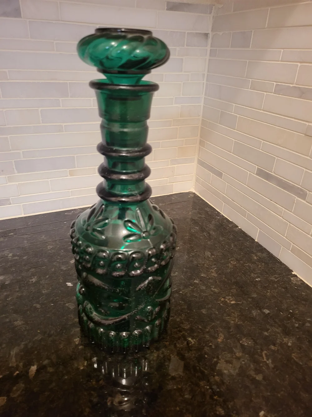 Vintage Jim Beam Emerald Green Collectors Bottle with Cork Glass Stopper